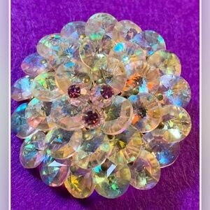Vintage Signed Vendome Aurora Borealis AB Crystal Rhinestone Brooch Pin Rainbow